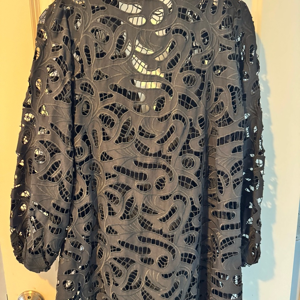 Zara Cotton Embroidery Hollow Out Women's Midi Black Dress | M - Picture 7 of 9